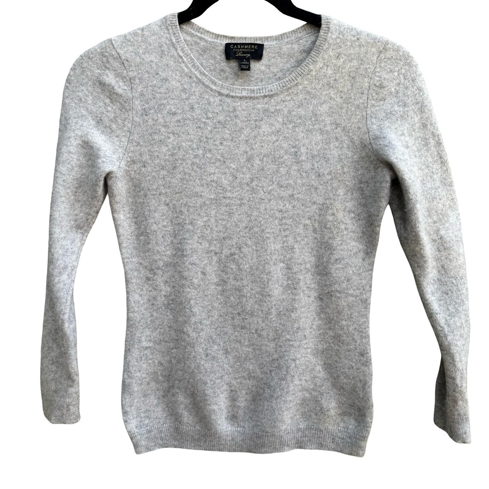 Charter Club Luxury 100% Cashmere Old Money Minimalist Sweater Gray Womens S